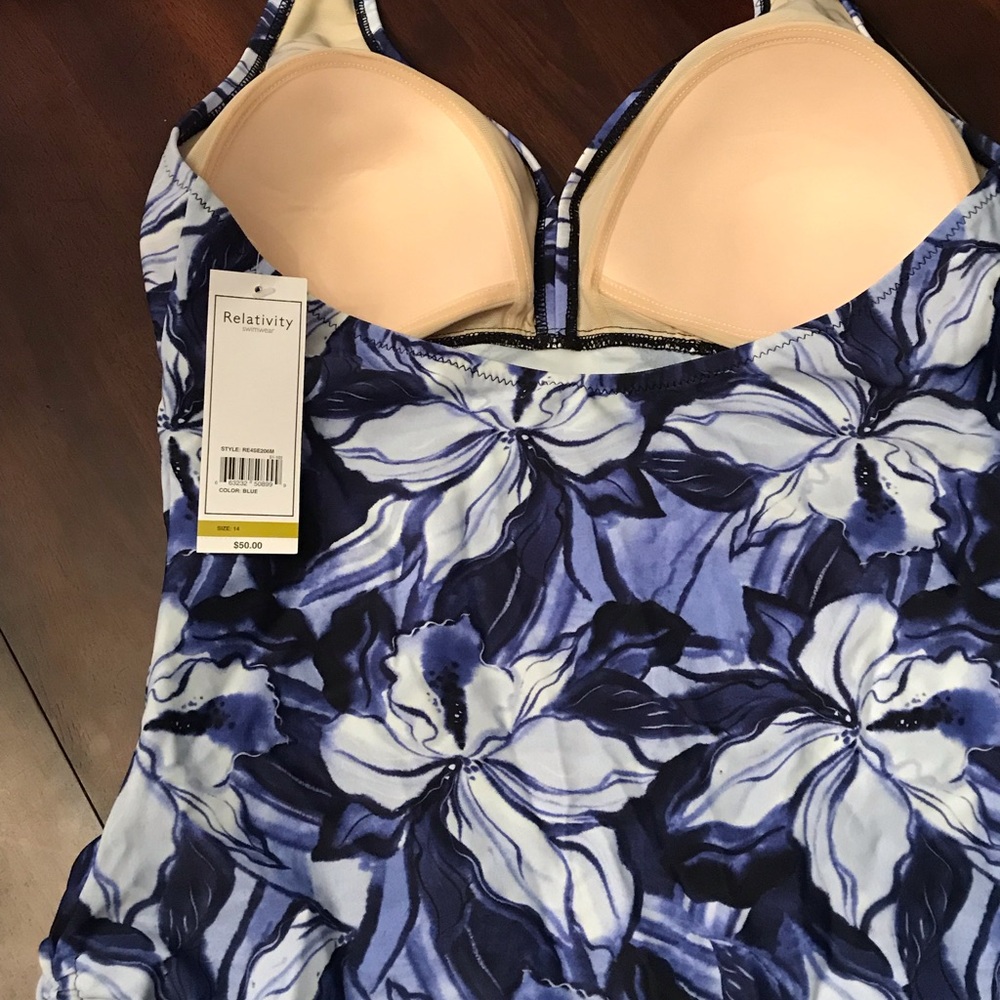 Relativity Blue & White Floral Swimwear NWT 14 - Picture 3 of 8